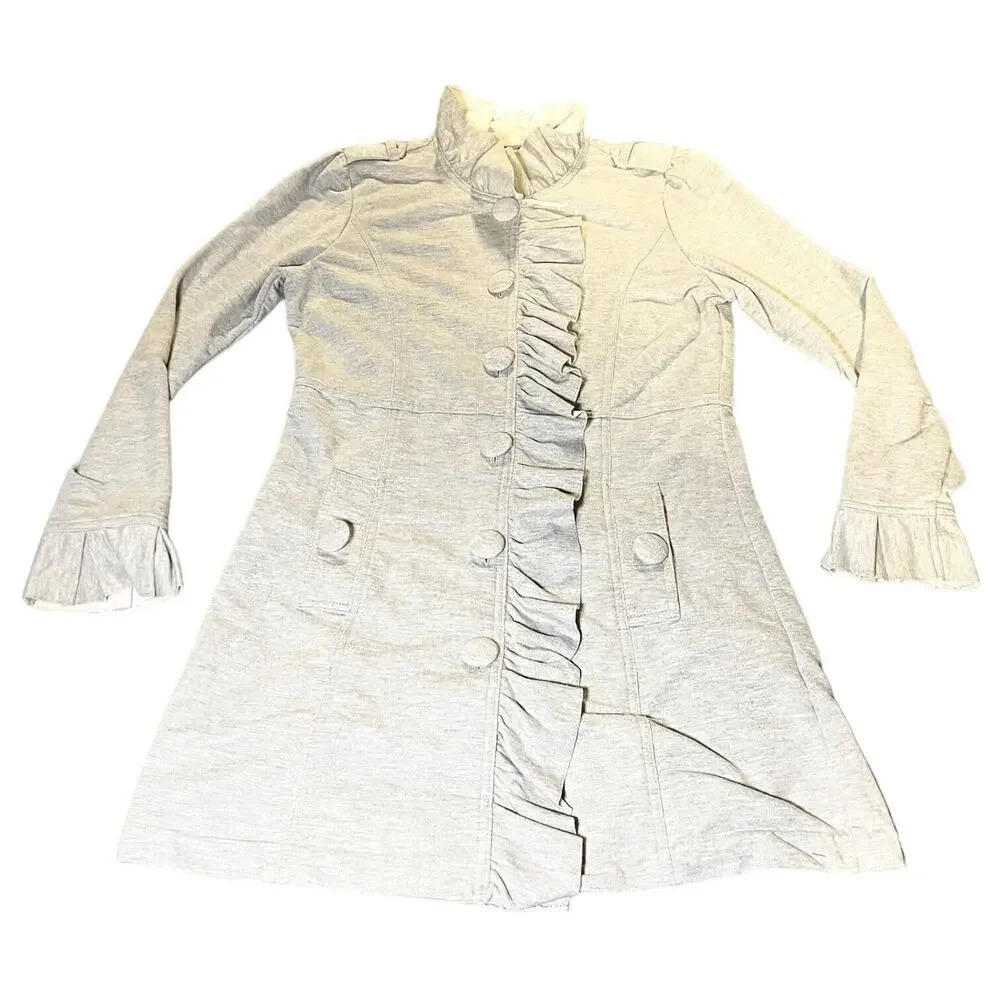 KUT from the Kloth Ruffle Pea Coat Cotton Front Pocket Long Heather Gray Size M